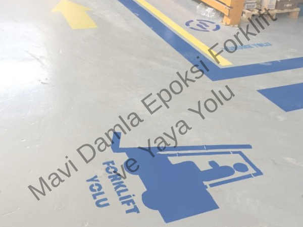 Mavi Damla Epoksi Forklift Yolu (3) depo forklift, yaya yolu