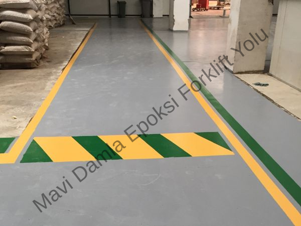 Mavi Damla Epoksi Forklift Yolu depo epoksi İSG yaya yolu