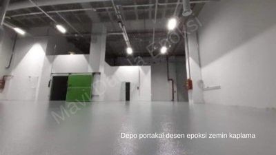 Depo Portakal Desen Epoksi Kaplama Depo ve lojistik alanında 2mm portakal kabuğu desenli epoksi zemin kaplama uygulaması
