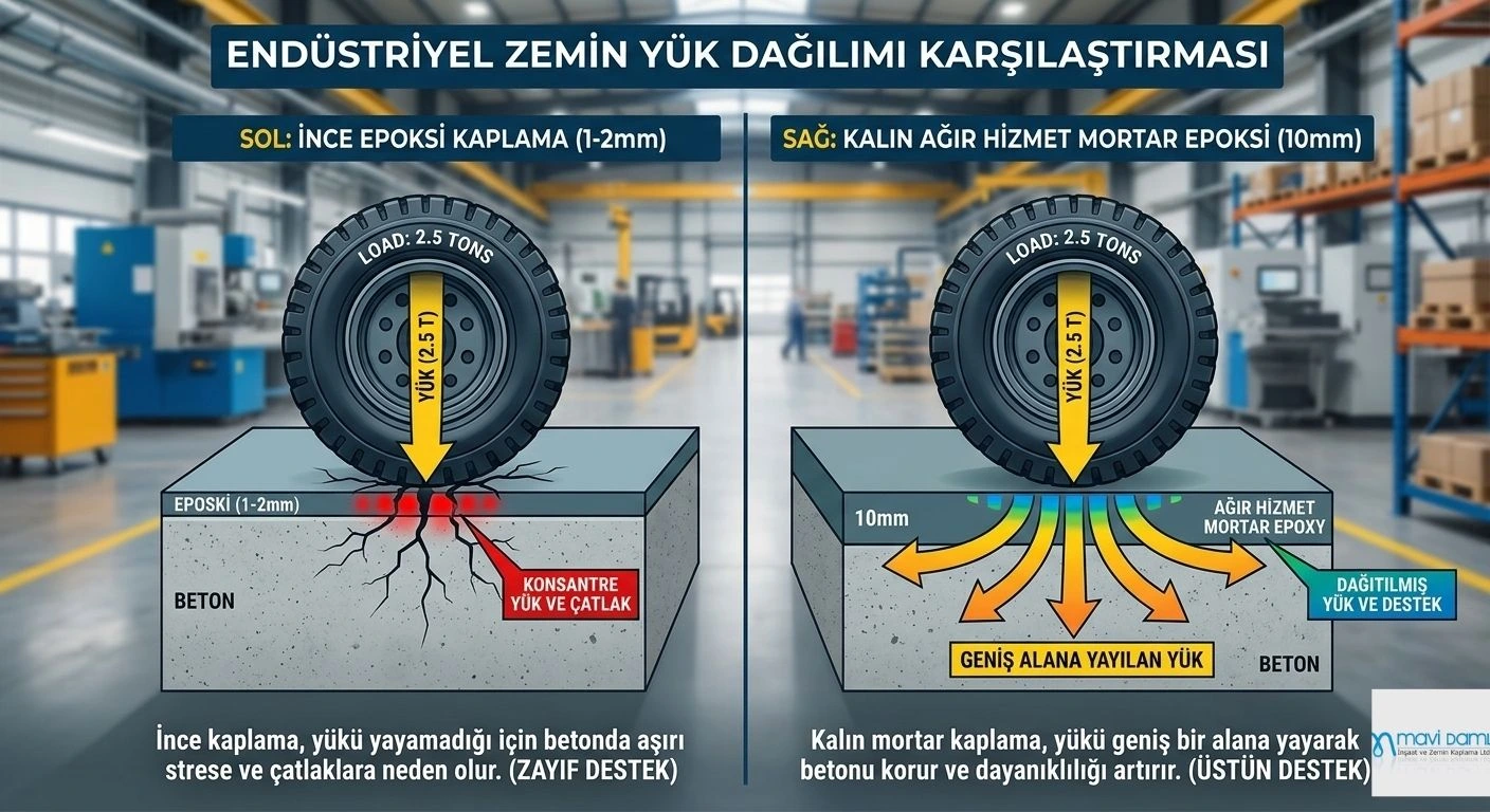 Ağır Hizmet Epoksi vs Standart Epoksi Yük Dağılım Karşılaştırması