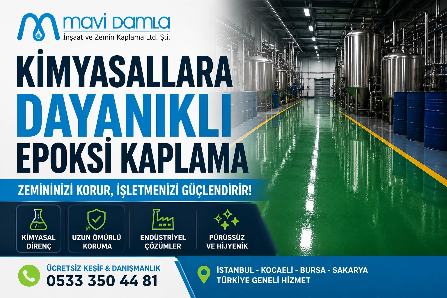 Kimyasallara dayanıklı epoksi kaplama uygulaması